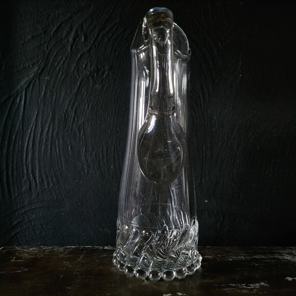 Antique Liberty Glass Co Swirl & Ball Heavy Glass Pitcher Beaded Bottom - Picture 2 of 7